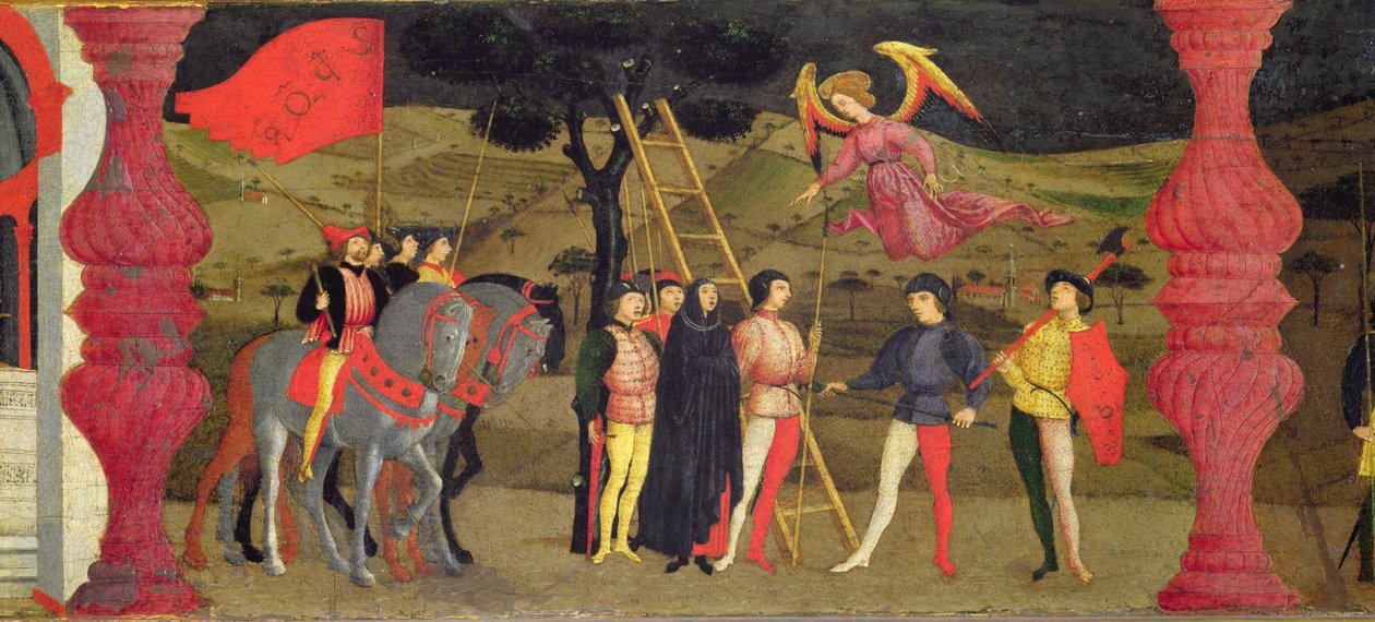 Predella da Profanação do Anfitrião: A Mulher Cristã Arrependida é Enforcada por Penhorar o Anfitrião Consagrado, c.1468 (têmpera no painel) (detalhe) de Paolo Uccello