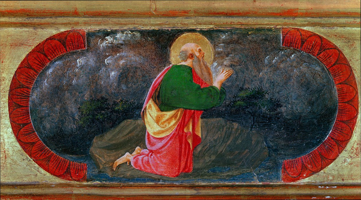 São João em Patmos. Pintura de Paolo di Dono dit Paolo Uccello (1397-1475) de Paolo Uccello