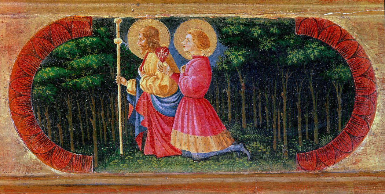 Santos James e Ansano a rezar. Pintura de Paolo di Dono dit Paolo Uccello (1397-1475) de Paolo Uccello