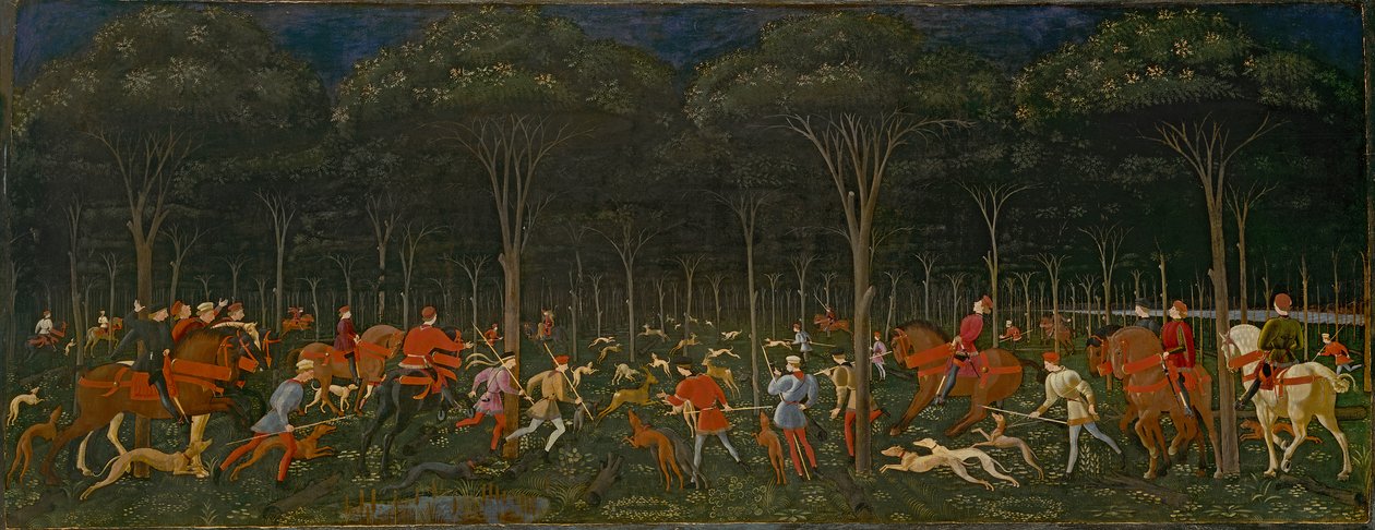 A caça na floresta, c.1465-70 de Paolo Uccello