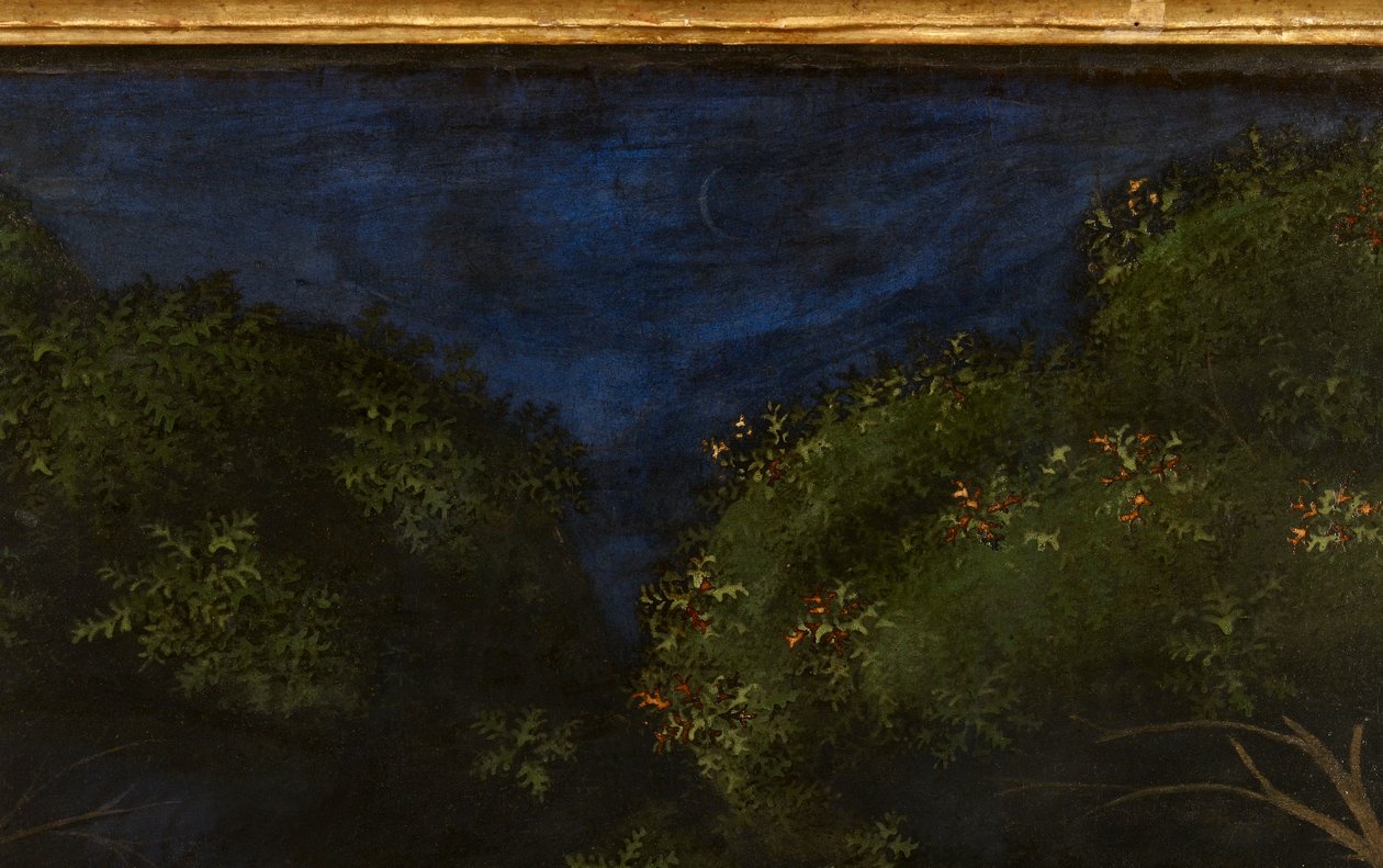 A caça na floresta, c.1465-70 óleo no detalhe do painel de 100861 de Paolo Uccello