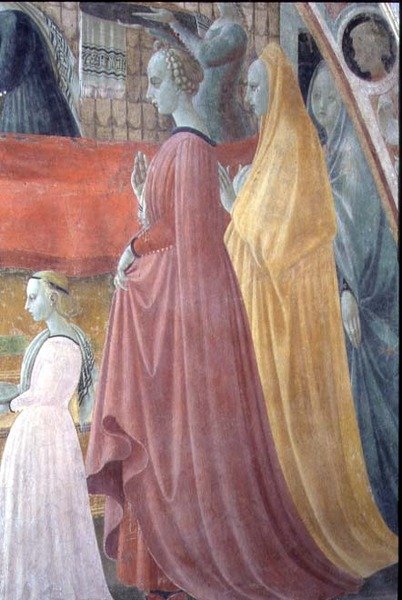 A Natividade da Virgem, detalhe que descreve a família Mulheres do Doador, da Capela da Assunção de Paolo Uccello