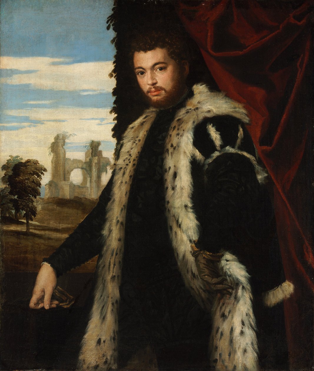 Retrato, jovem, homem, desgastar, lince de Paolo Veronese