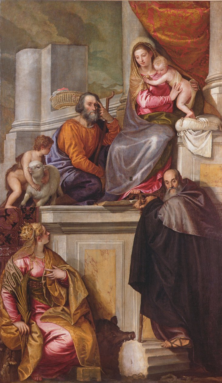 A Sagrada Família com São João Batista, Santo António Abade e Santa Catarina, 1551 de Paolo Veronese