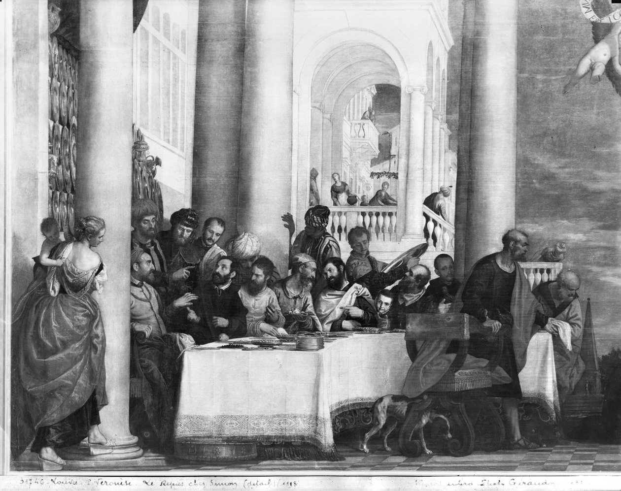A refeição na casa de Simão, o fariseu, detalhe do lado esquerdo, 1570 de Paolo Veronese