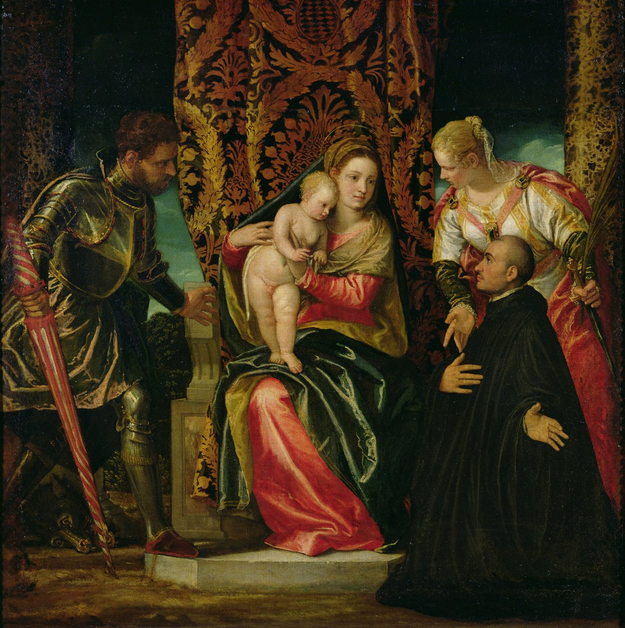 Virgem e Criança entre São Justino e São Jorge, com um monge beneditino de Paolo Veronese