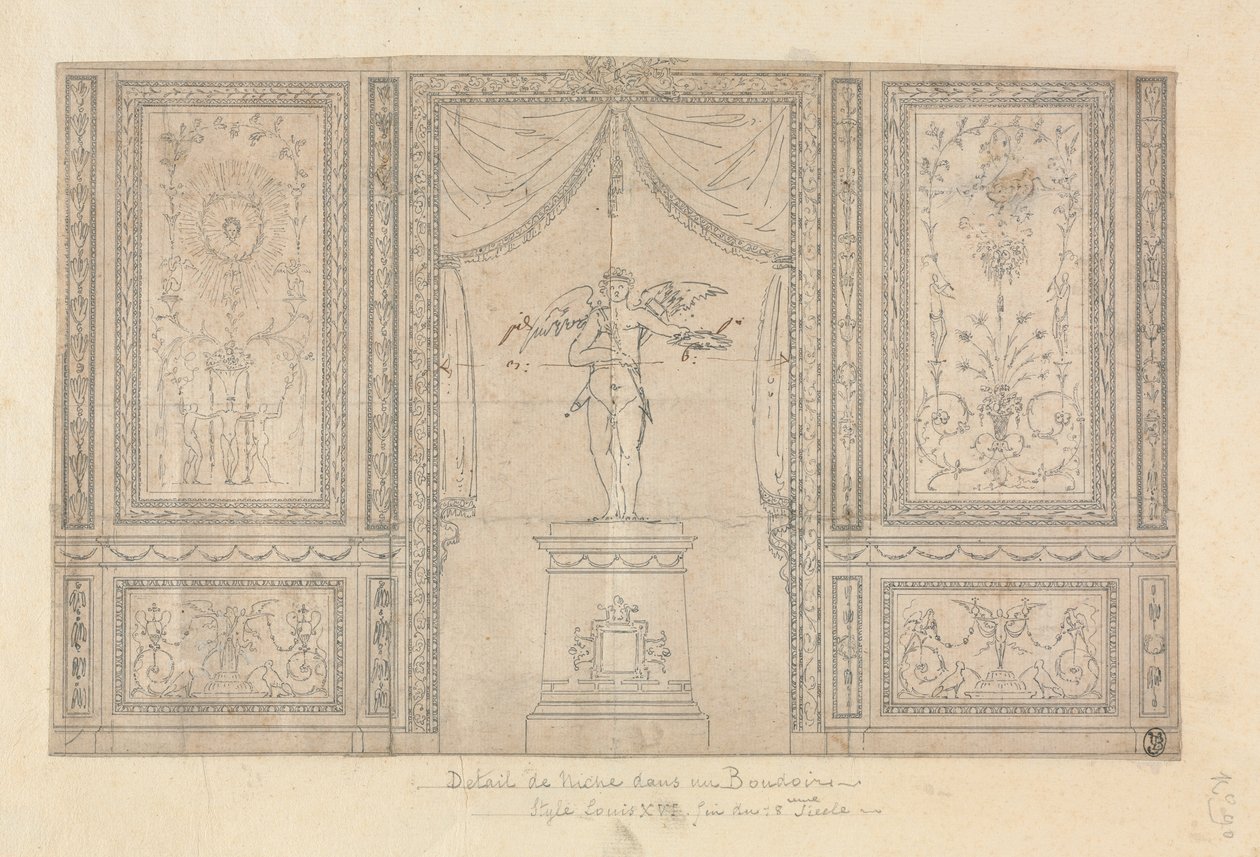 Estátua de Cupido em um nicho de parede, final do século XVIII. de Paolo Vincenzo Bonomini