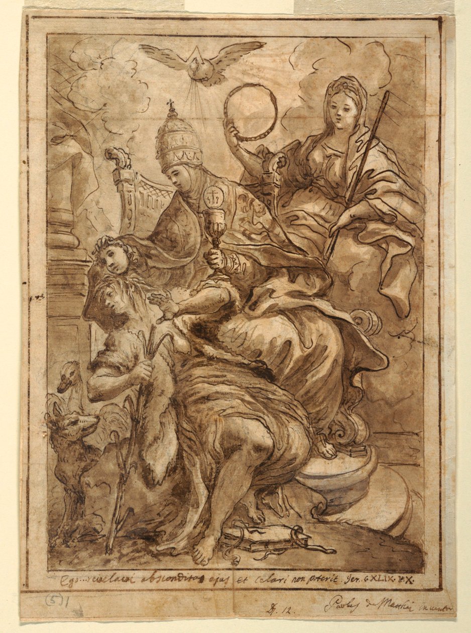 Desenho, Igreja Triunfante sobre a Falsidade, ca. 1700 de Paolo de Mattheis