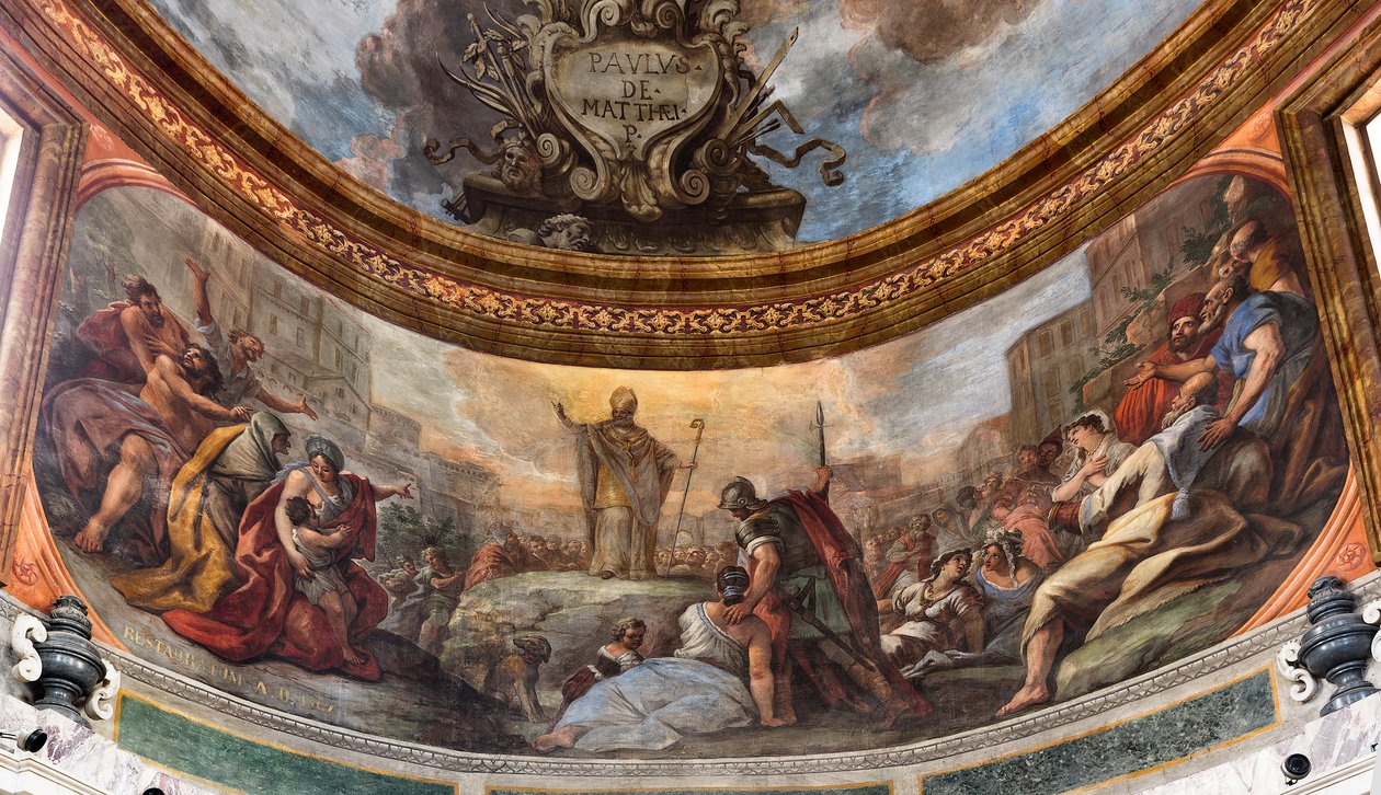 Frescos de Paolo de Matteis datados de 1714 na abóbada e no tambor, representando a vida do Santo, Capela de São Cataldo na Catedral, Taranto, Itália (foto) de Paolo di Matteis