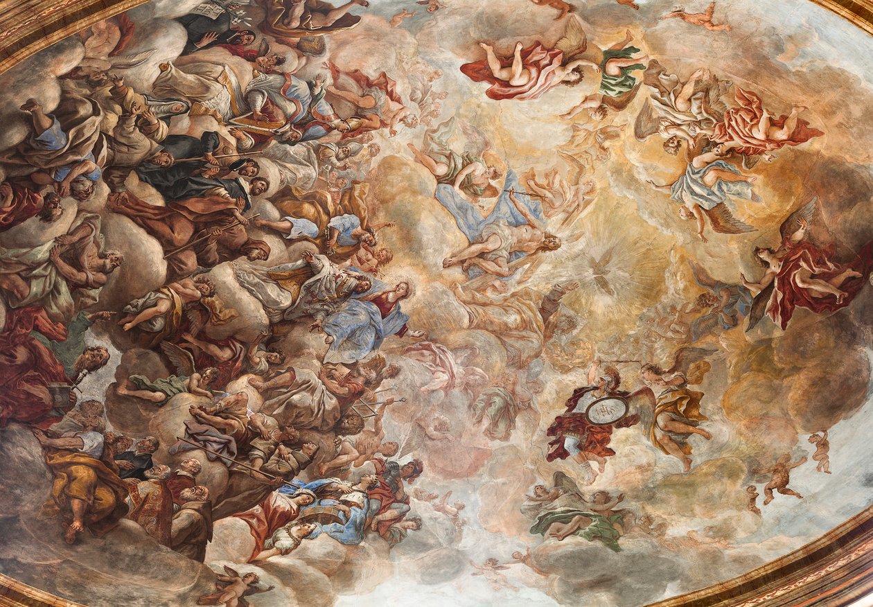 Frescos de Paolo de Matteis datados de 1714 na abóbada e no tambor, representando a vida do Santo, Capela de São Cataldo na Catedral, Taranto, Itália (foto) de Paolo di Matteis