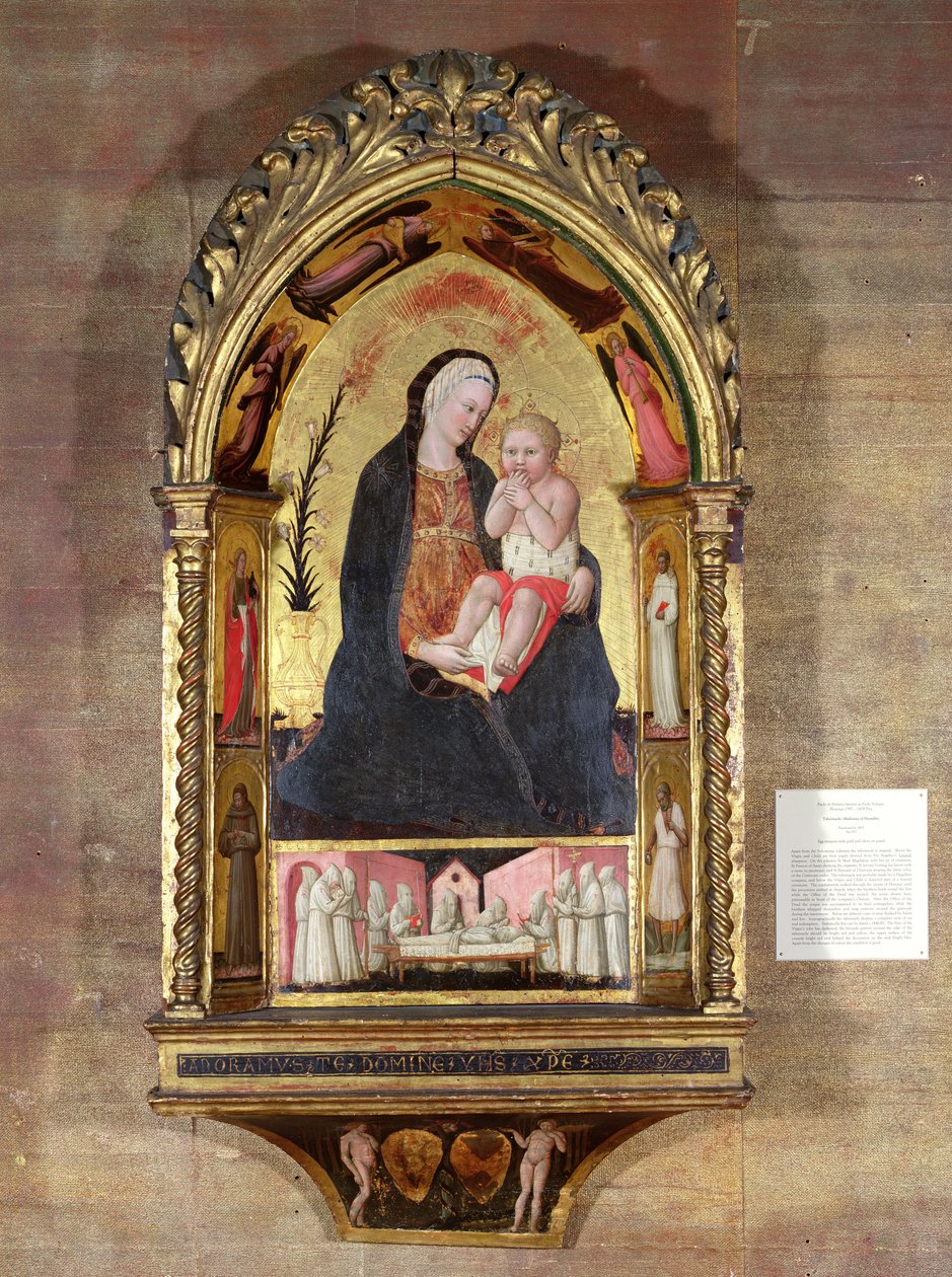 A Virgem da Humildade com Anjos e Santos, c.1440 (têmpera com ouro no painel) de Paolo di Stefano Badaloni Schiavo