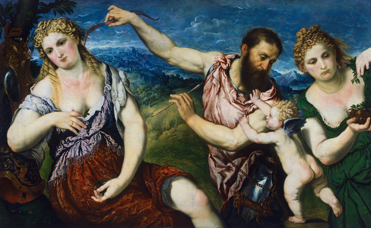 Alegoria com Marte, Vénus, Flora e Cupido, c.1560 (óleo sobre tela) de Paris Bordone