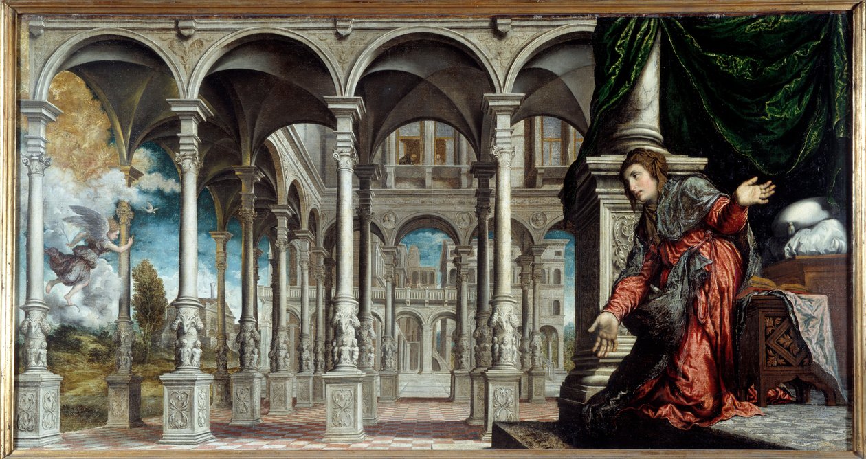 Anunciação. Pintura de Paris Bordon ou Bordone (1500-1571) de Paris Bordone