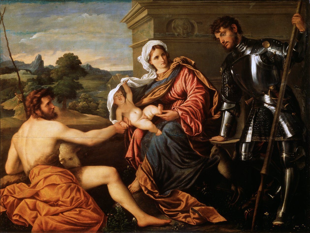 Madonna e Criança, São João Batista e São Jorge, início dos anos 1530 de Paris Bordone