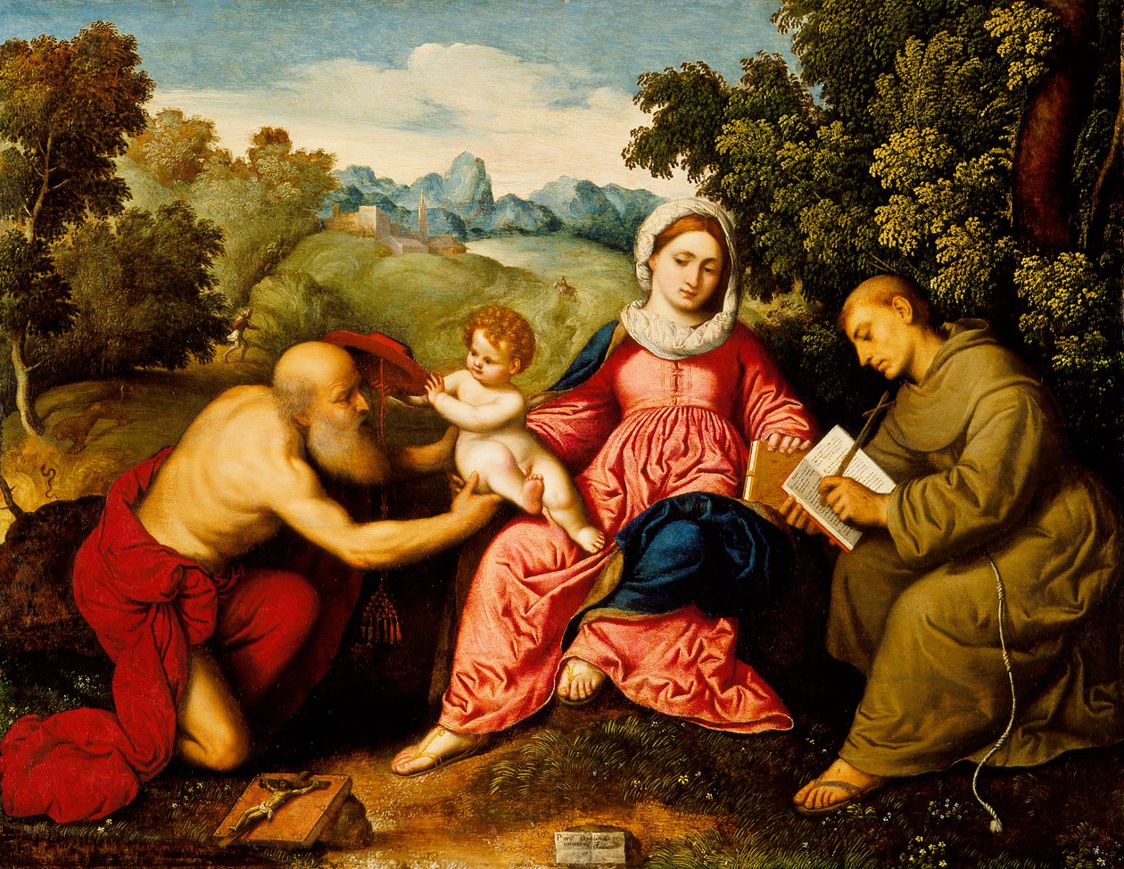 Madonna e criança com os santos Jerome e Francis, c.1525 de Paris Bordone