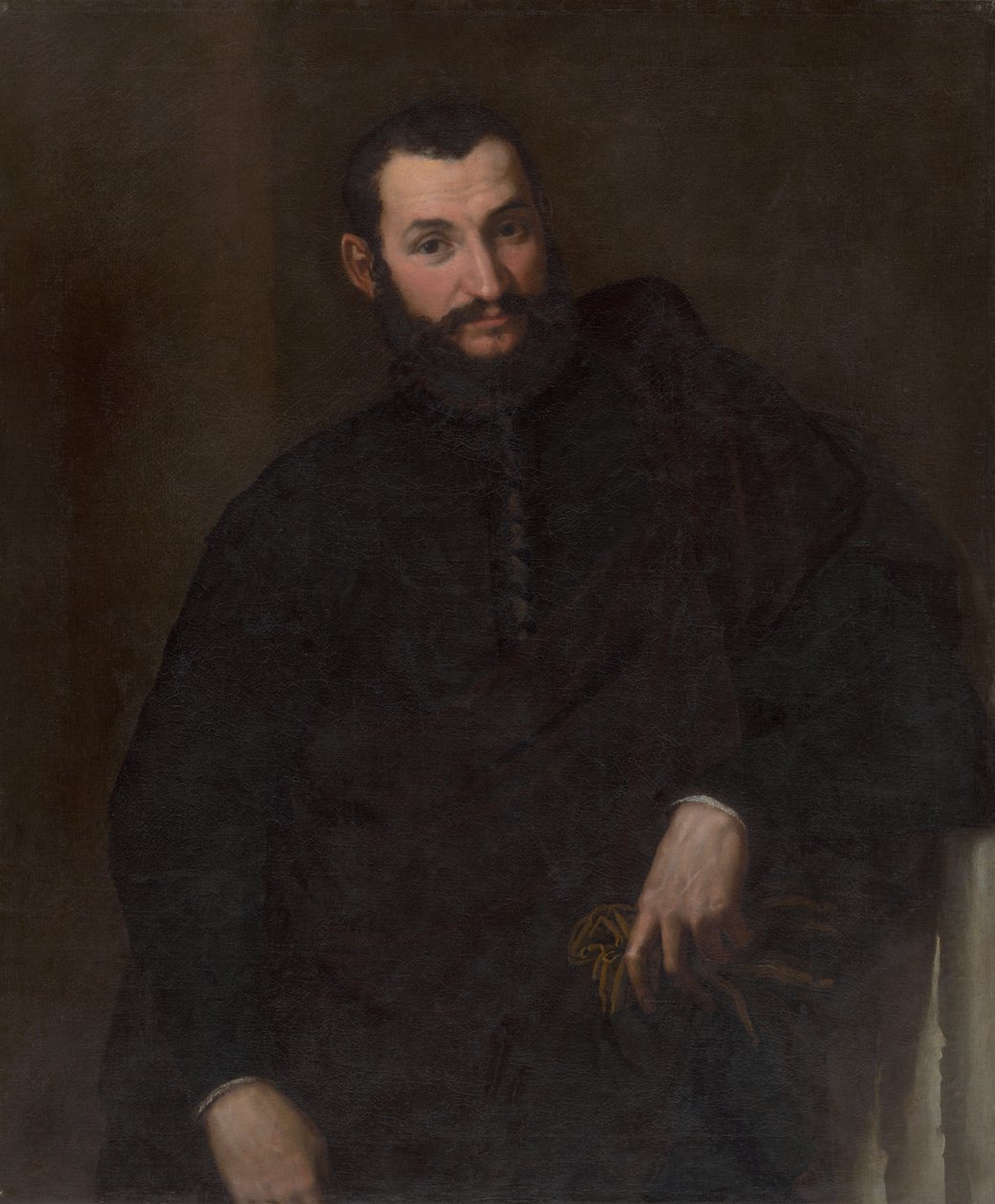 Retrato de um Homem (Com um Fragmento de uma Coluna Antiga) de Paris Bordone