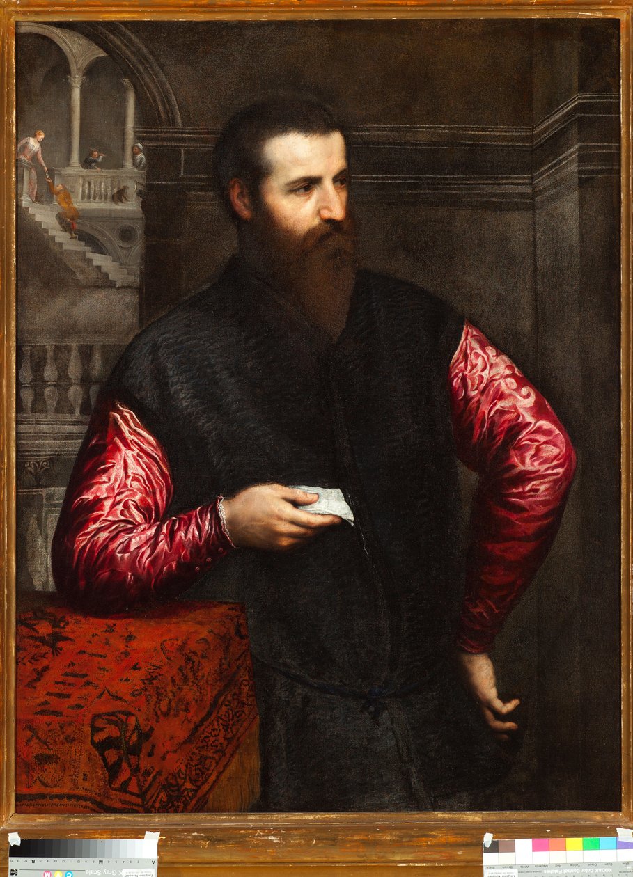 Retrato de um nobre de mangas vermelhas - Pintura de Paris Bordon ou Bordone (1500-1571) Genes Musei di Strada Nuova inv n 43 de Paris Bordone