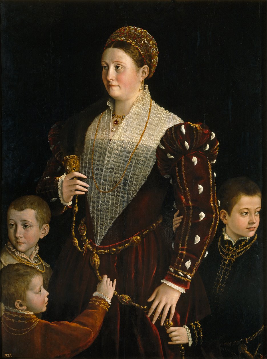 Camilla Gonzaga, condessa de San Secondo, com três filhos, c. 1534 (óleo sobre painel) de Parmigianino