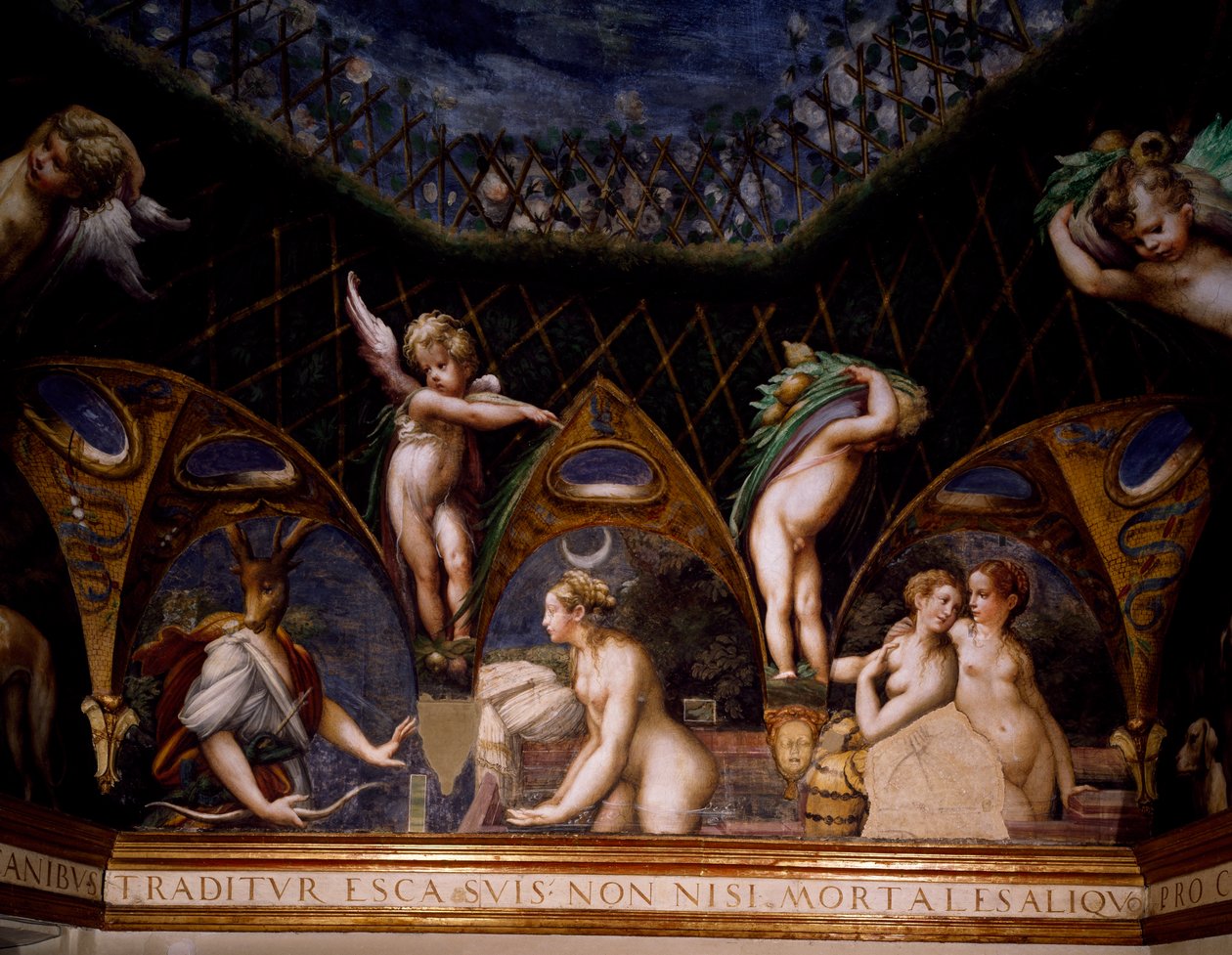 Diana transformando Actaeon em veado, cena do Mito de Diana e Actaeon de Parmigianino