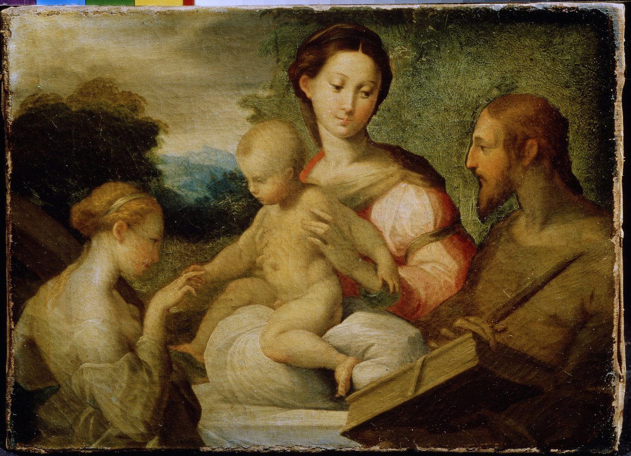 "O Casamento Místico de Santa Catarina O casamento místico de Santa Catarina de Sena (1347-1380) com Cristo em 1368. Pintura de Girolamo Francesco Maria Mazzola, conhecido como Parmigianino ou O Parmesão (1503- de Parmigianino