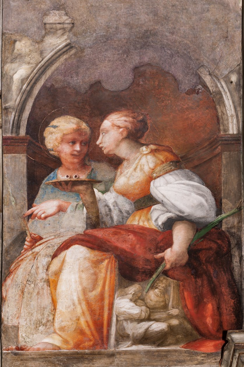 Santa Lúcia e Santa Apolônia, c.1523 (fresco) de Parmigianino