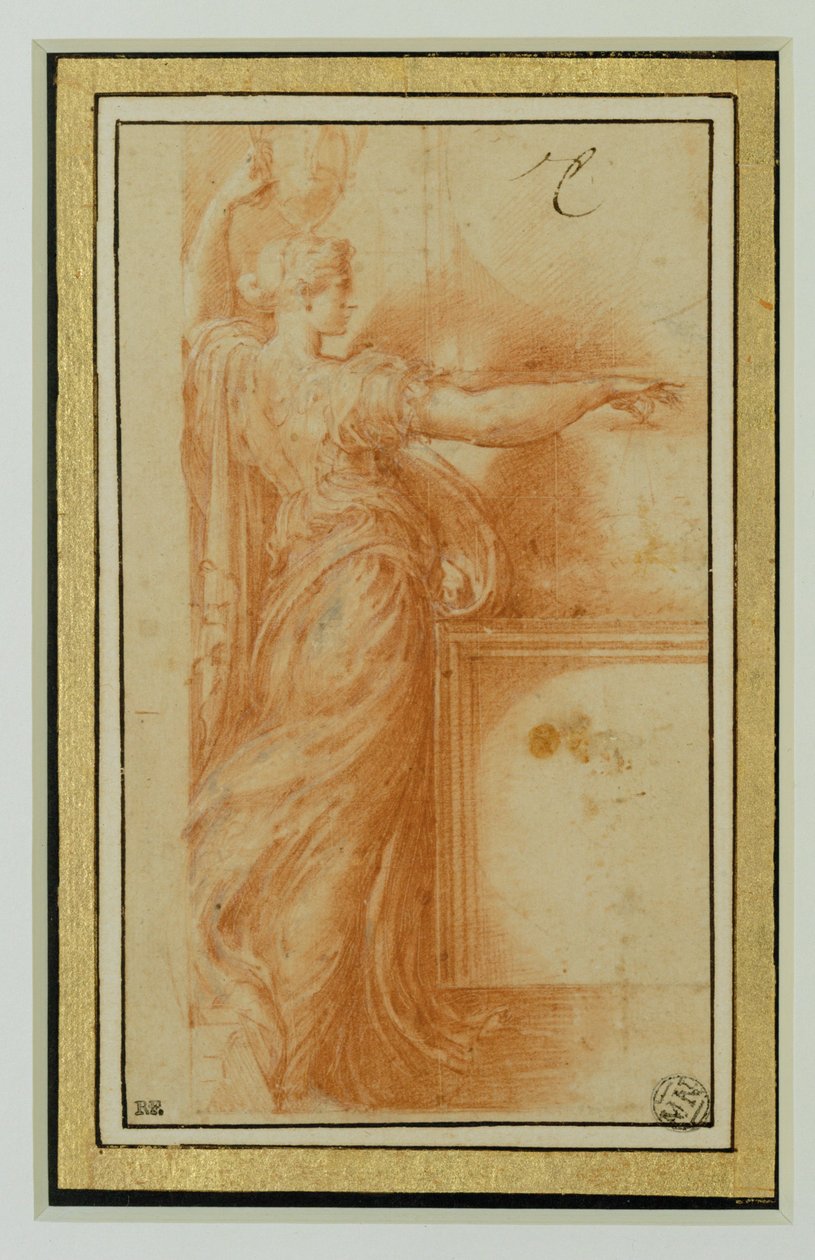 Um canéforo. Sanguíneo, reflexos brancos, papel bege ... de Parmigianino (1503 40)
