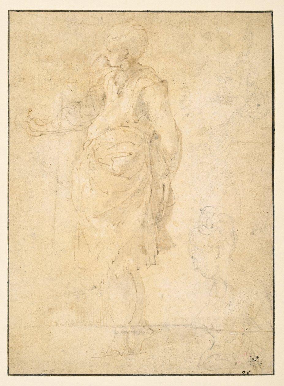 Figura feminina vestida e uma cabeça feminina de Parmigianino