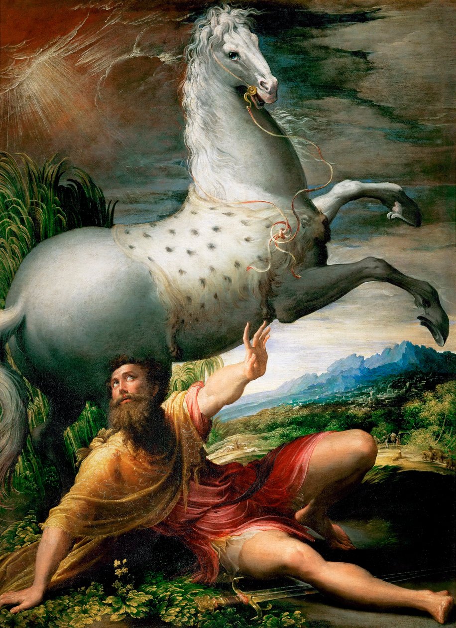 "A Conversão de São Paulo no Caminho de Damasco" Pintura de Girolamo Francesco Maria Mazzola ou Mazzuoli dit il Parmigianino apelidado O Parmesão (1503-1540) por volta de 1528 Museu de História da Arte, Viena de Parmigianino