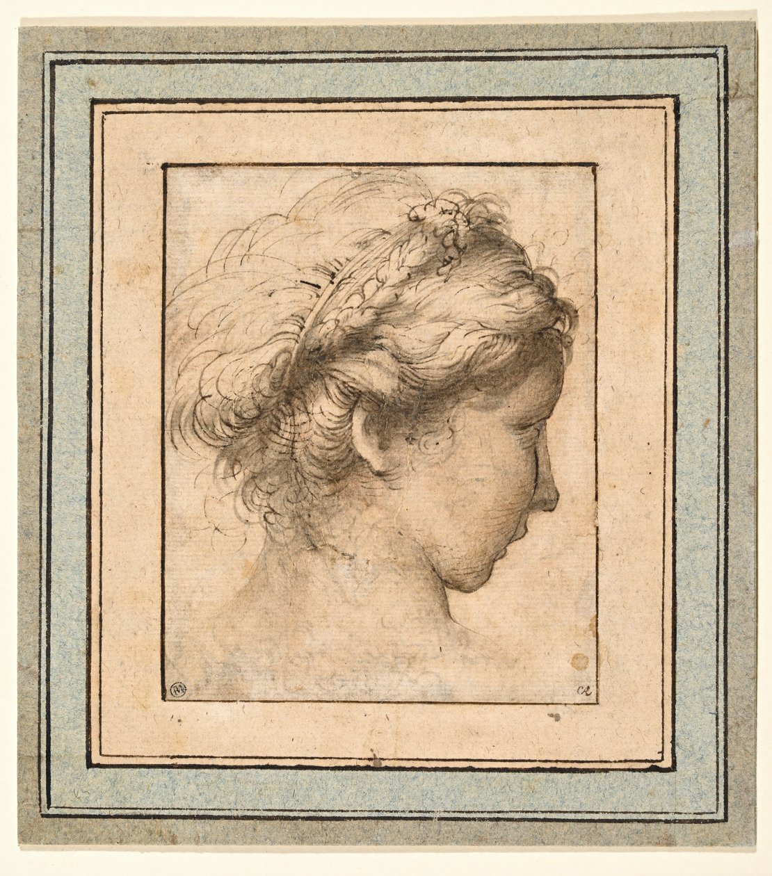 Cabeça de perfil de uma rapariga que olha para a direita de Parmigianino