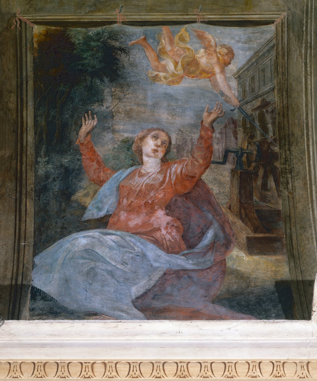 Santa Agatha, de Parmigianino (1503-1540), fresco, Igreja de San Giovanni Evangelista, Parma, Emilia-Romagna, Itália de Parmigianino