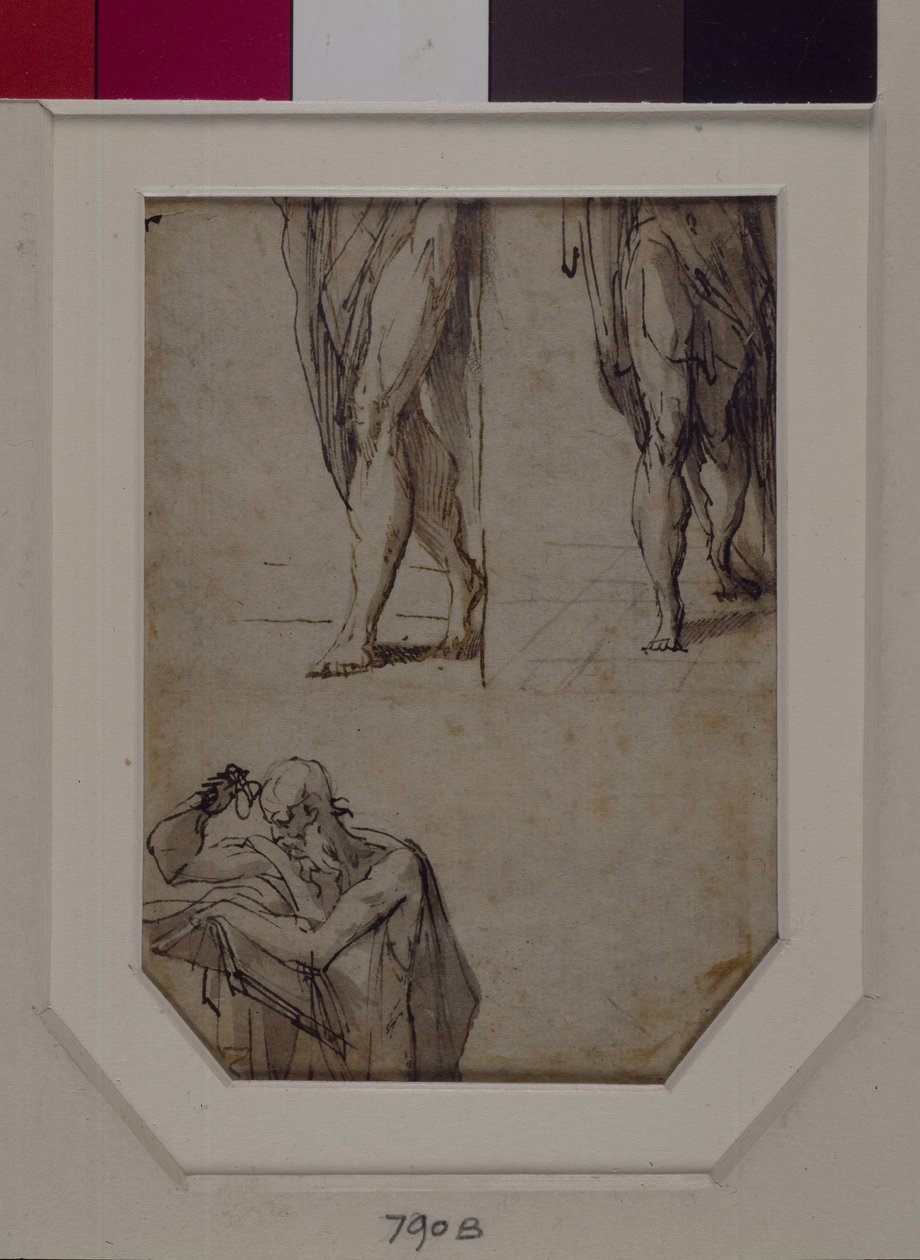Estudos de homens (caneta e tinta e lavagem em papel) de Parmigianino