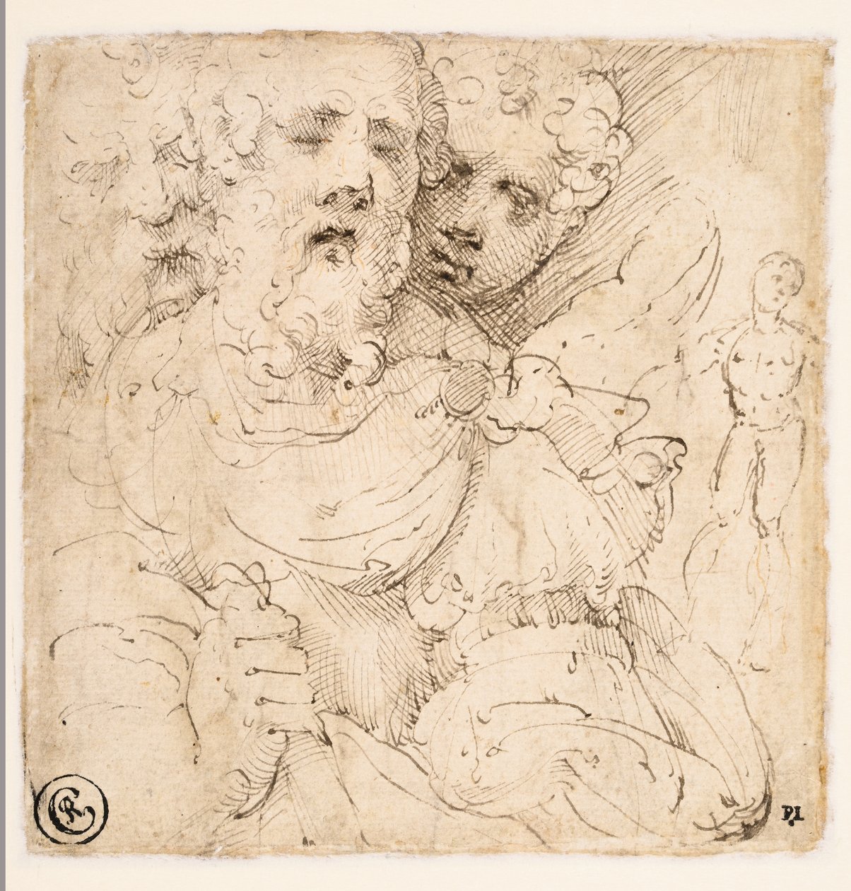 Estudo de rostos e uma figura em pé (verso) de Parmigianino