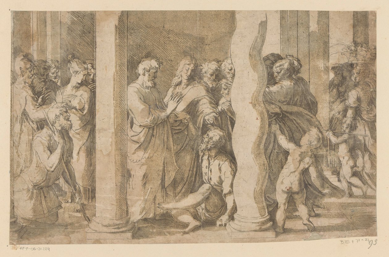 Santos Pedro e João curam um paralítico de Parmigianino (attributed to)