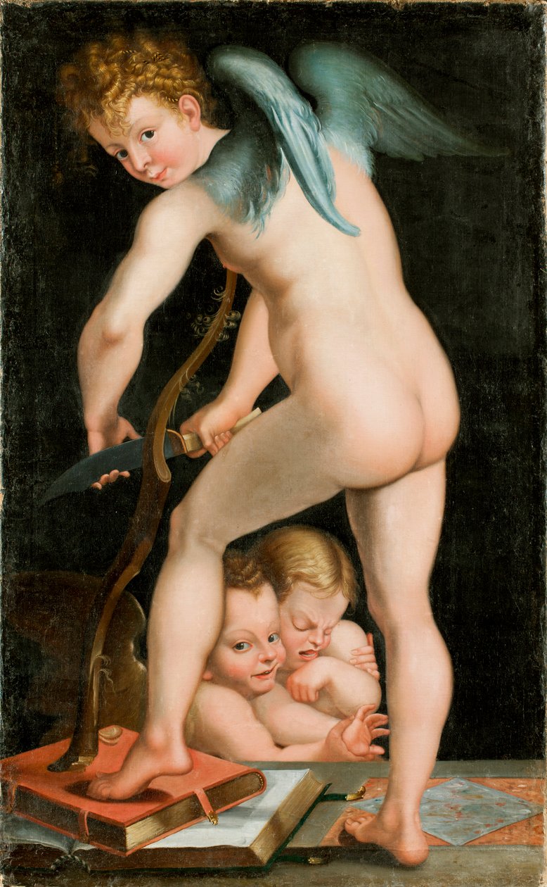 Cupido de escultura em arco, Entre 1534 e 1540. de Parmigianino