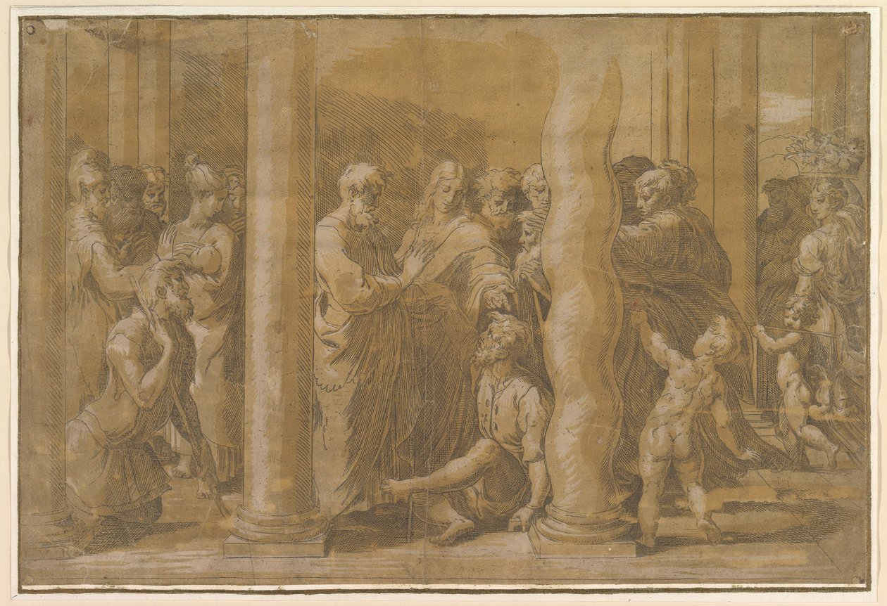 Santos Pedro e João curando os enfermos, início do século XVI. de Parmigianino