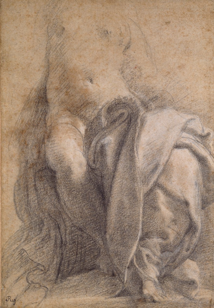Mulher sentada seminua usando cortinas, 1520-1540 de Parmigianino