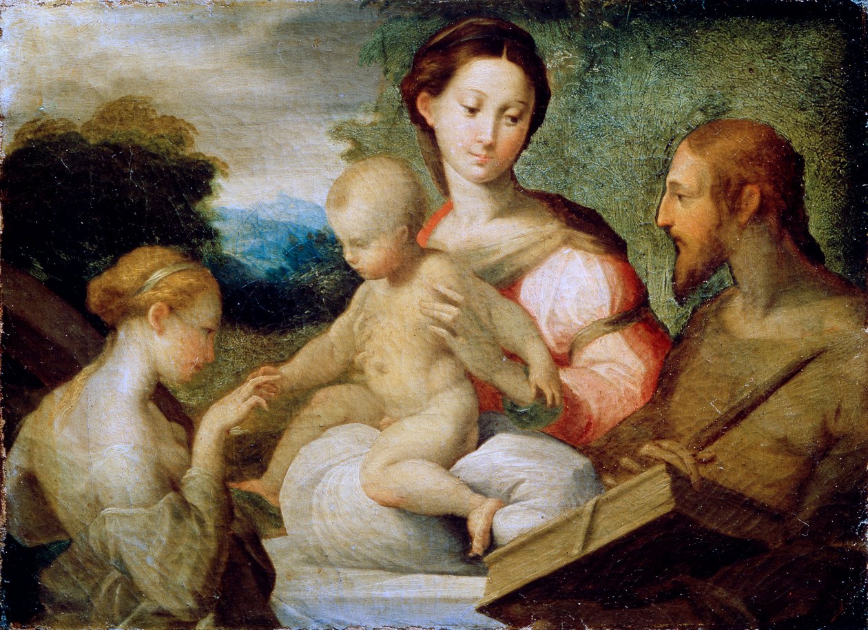 O casamento místico de Santa Catarina, final da década de 1520 de Parmigianino