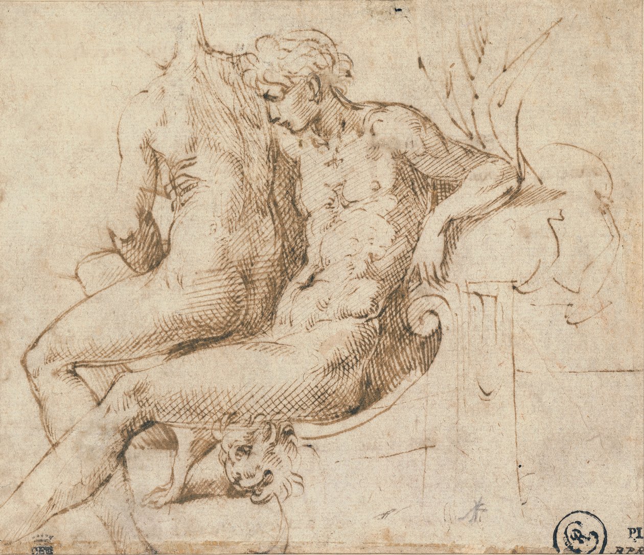 Dois amantes sentados em um sofá de Parmigianino