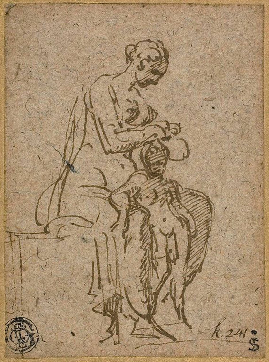 Mulher a desinfetar uma criança de Parmigianino