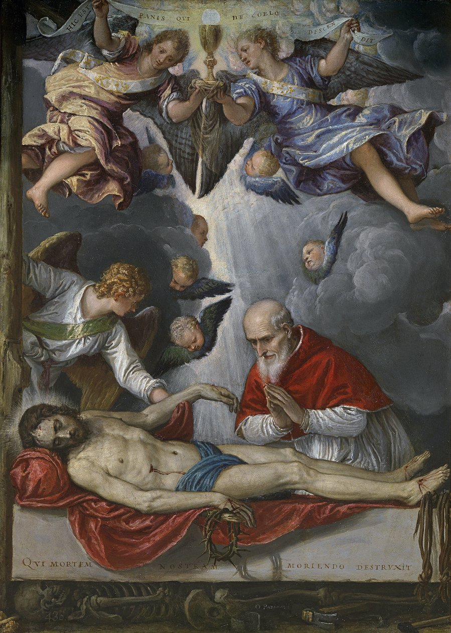 Cristo morto, adorado pelo Papa Pio V (Antonio Michele Ghislieri de Parrasio Micheli