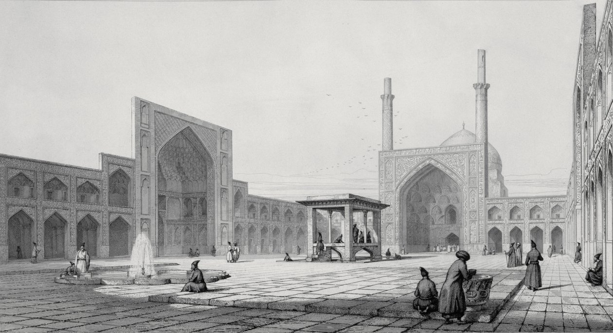 Grande Mesquita da Sexta-feira (Masjid-i Djum-ah) em Isfahan, de &39;Voyage Pittoresque&39; of Persia, gravada por Auguste Guillaumot, publicado por Lemercier, Paris, 1856 de Pascal Xavier Coste