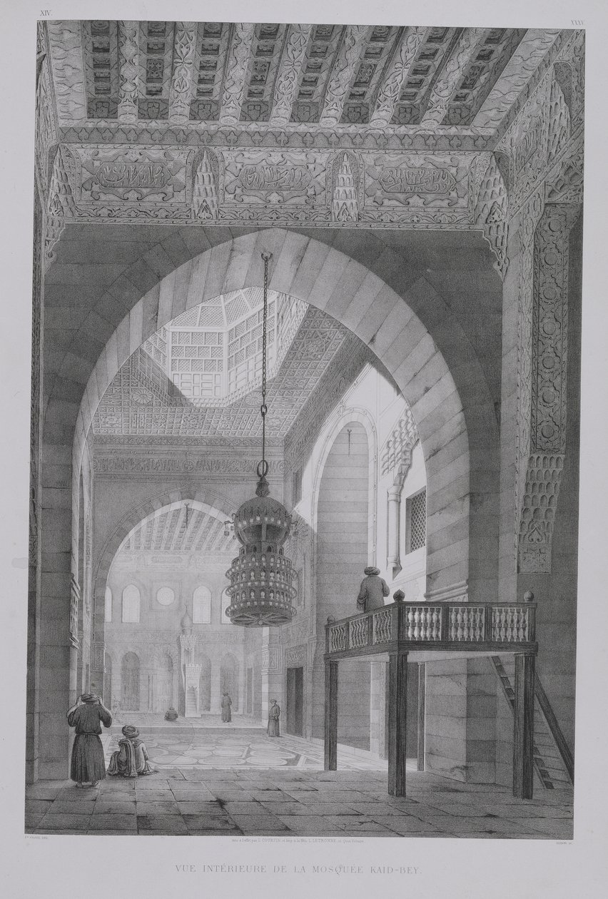 Interior da Mesquita de Kaid-Bey, placa 55 de &39;Monumentos e edifícios do Cairo&39;, gravada por Auguste Hibon (1780-1857) 1829 de Pascal Xavier Coste
