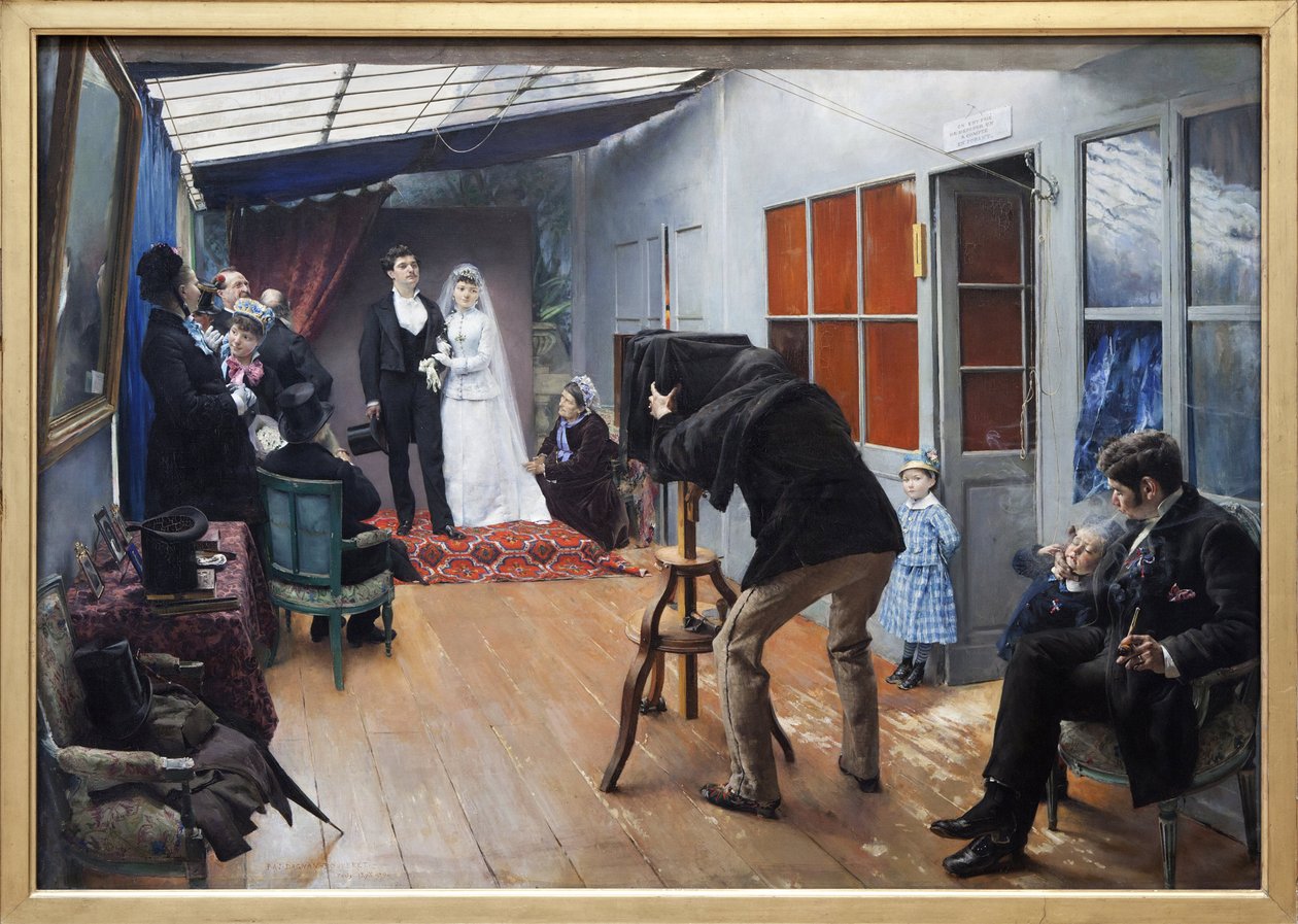Um casamento com o fotógrafo, Pintura feita em 1879 por Pascal Adolphe Jean Dagnan Bouveret (1852-1929). Fotografia, KIM Youngtae, Lyon, Musee des Beaux Arts de Lyon. de Pascal Adolphe Jean Dagnan Bouveret