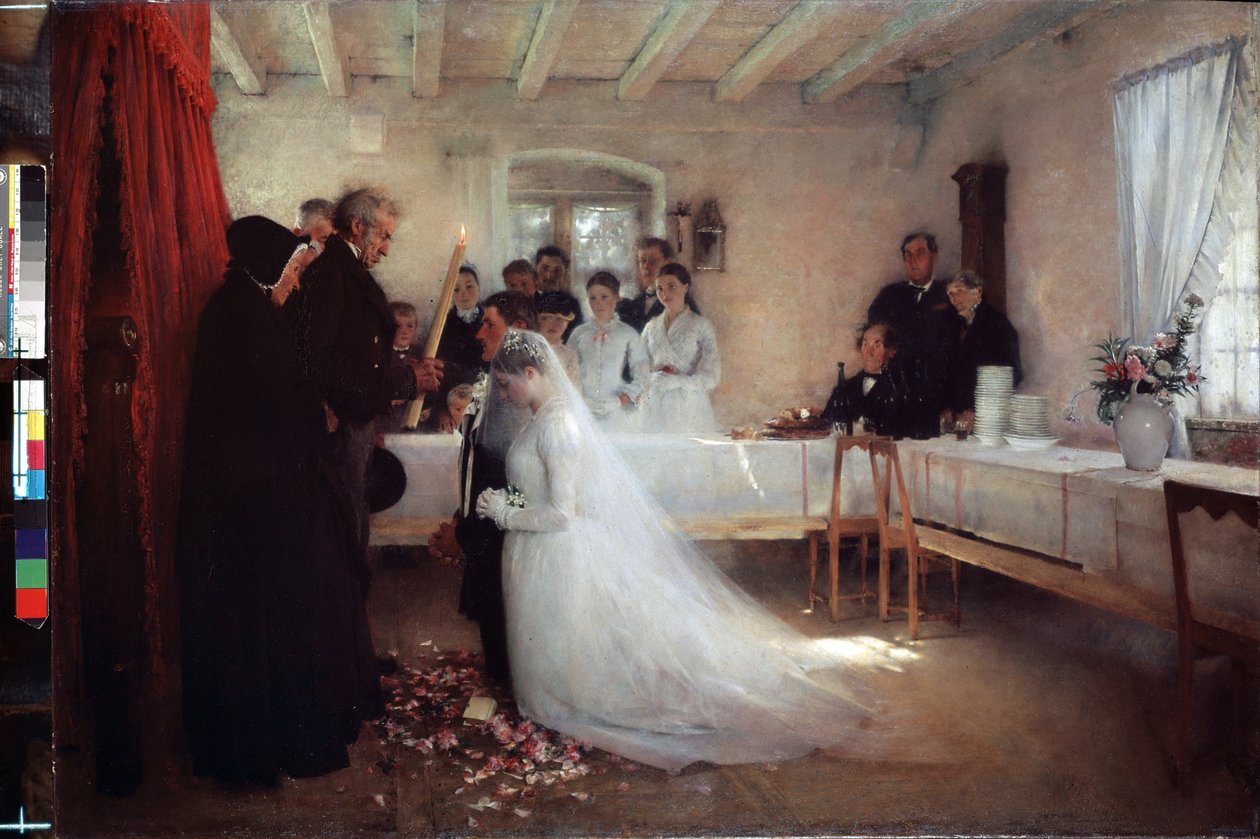 ""A bênção nupcial"" (Casamento) Pintura de Pascal Adolphe Jean Dagnan-Bouveret (Dagnan Bouveret) (1852-1929) 1880-1881 Museu Pushkin Moscou de Pascal Adolphe Jean Dagnan Bouveret
