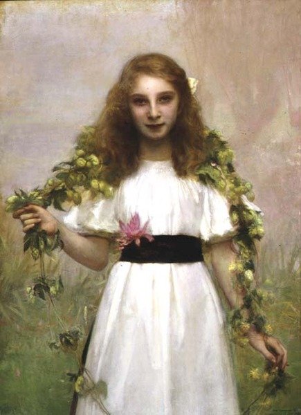 Retrato de uma Jovem com Flores (óleo sobre tela) de Pascal Adolphe Jean Dagnan Bouveret