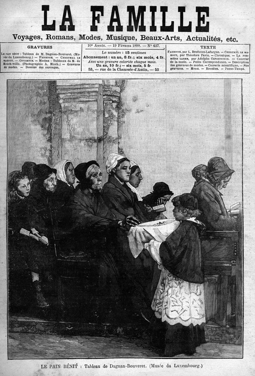 O bolo de pão, gravado a partir de 1888 após a pintura de Dagnan-Bouveret. Capa do jornal "La famille", de 1888. de Pascal Adolphe Jean Dagnan Bouveret