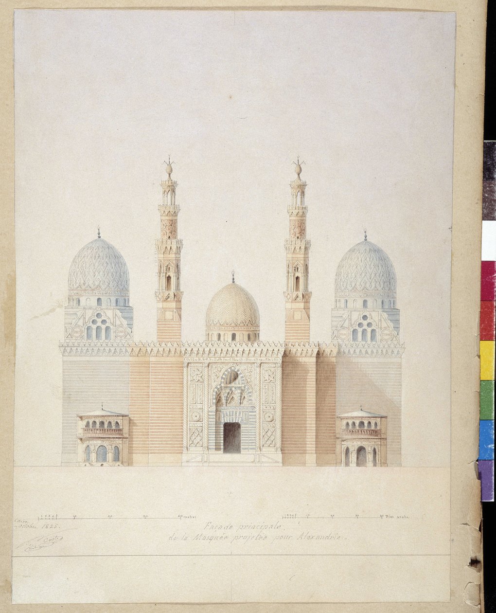 Arquitectura: projecto da fachada principal da mesquita de Alexandria. Egipto. Desenho de Pascal Coste (1787-1879) de Pascal Xavier (after) Coste