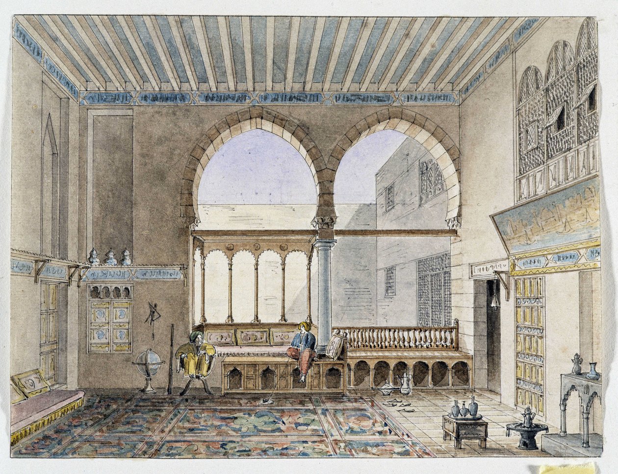 Vista do interior do Palácio do Sheik Jabarti. Aguarela de Pascal Coste (1787-1879) Museu de Arqueologia Mediterrânica, Marselha de Pascal Xavier (after) Coste