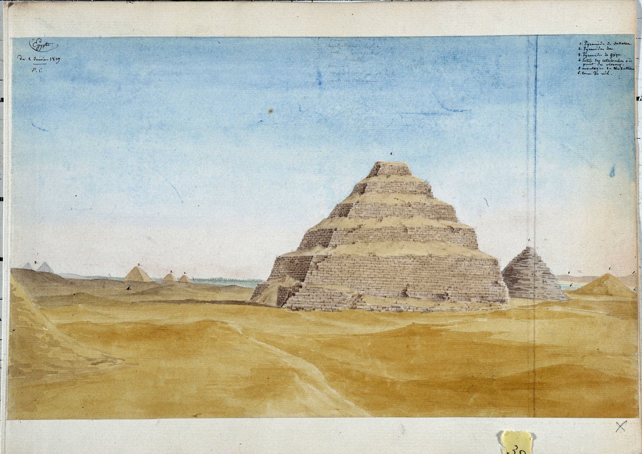 Vista das pirâmides de Sakarra. Egipto Janeiro 1819 Aguarela de Pascal Coste (1787-1879) Biblioteca Municipal de Marselha de Pascal Xavier (after) Coste