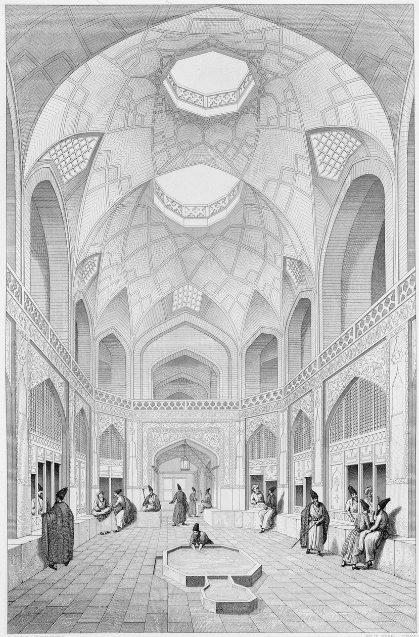 Bazar Adji Seid Hussein, em Kashan, da "Voyage Pittoresque" da Pérsia, gravado por Louis Felix Penel (fl.1780-1830) publicado por Lemercier, Paris, 1856 de Pascal Xavier Coste